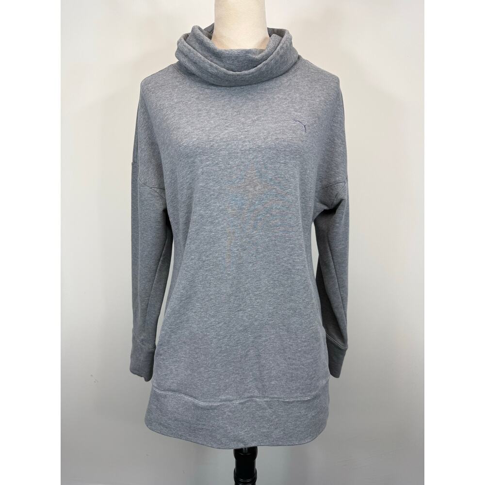 Vintage‎ Puma Cowl Neck Sweatshirt Gray Y2K Kangaroo Pocket Sz L Womens Pullover